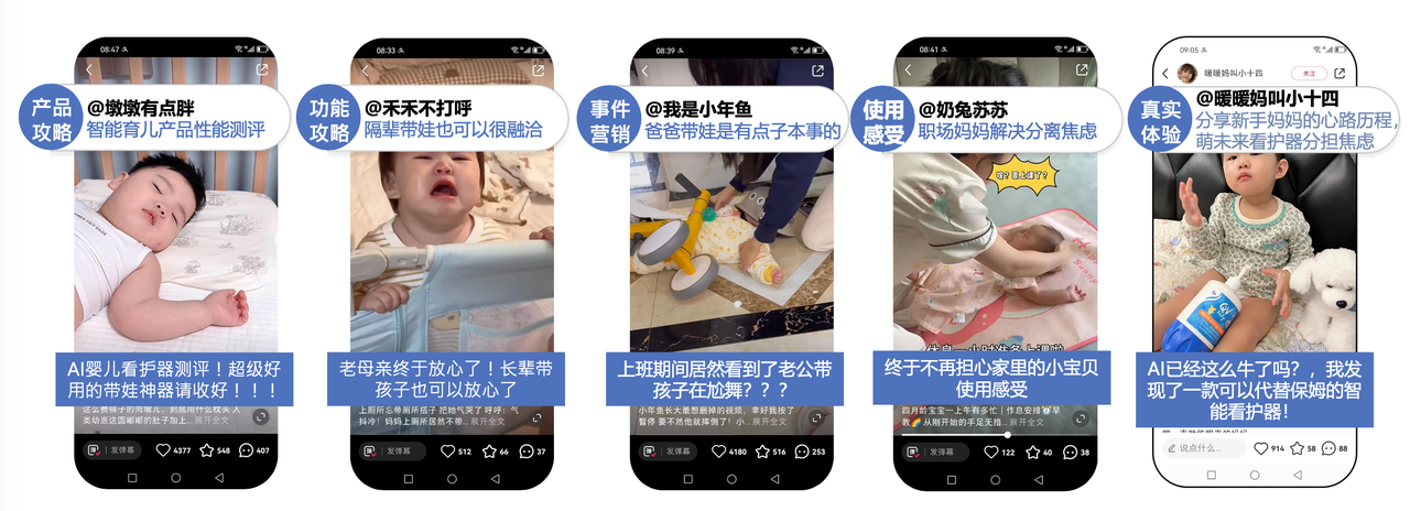 Xiaohongshu KOL and KOC Seeding Content Screenshots for Baby Monitor